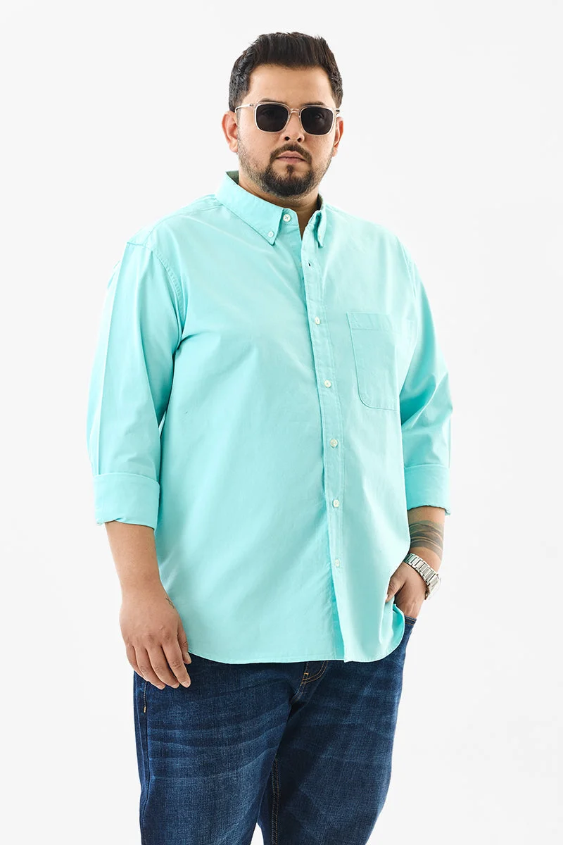 سنيتش Regular Fit Cotton Teal Plus Size Shirt